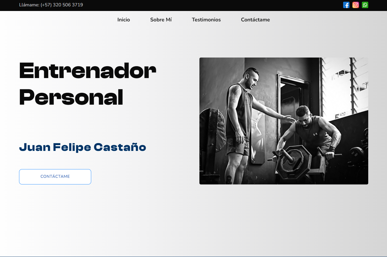 Screenshot de la landing page